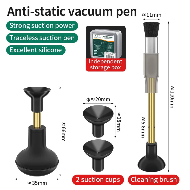 LUXIANZI Vacuum Suction Pen Kit — IC & SMD Component Pick-Up Tool with 3 Suckers