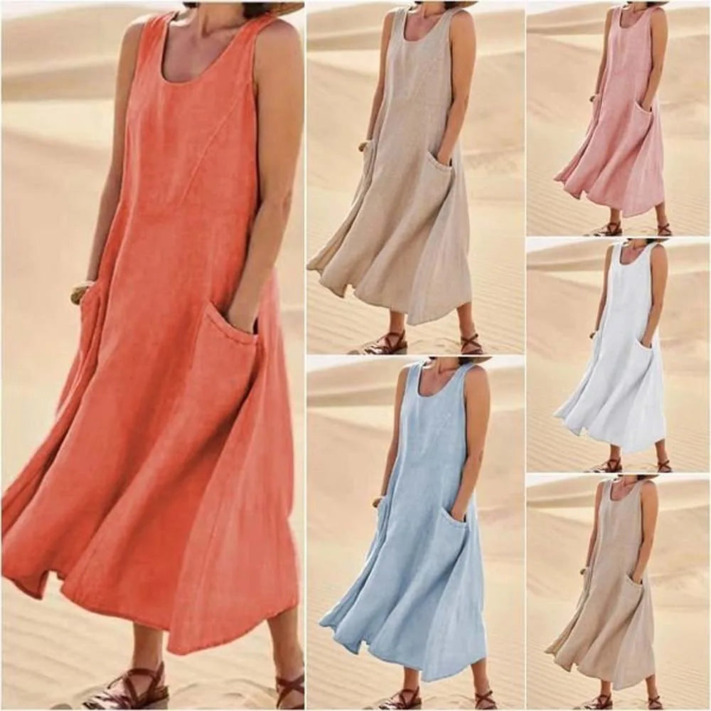 Women's Sleeveless Loose Sundress with Pockets