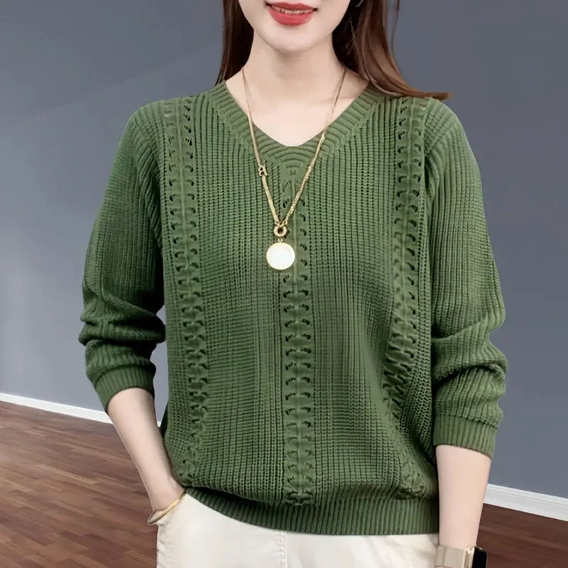 Pointelle V-Neck Knit Sweater – 5 Colors