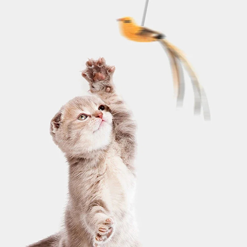 Juguete simulado para gatos con forma de pájaro – Varita de plumas con ventosa mejorada y varilla de alambre de acero