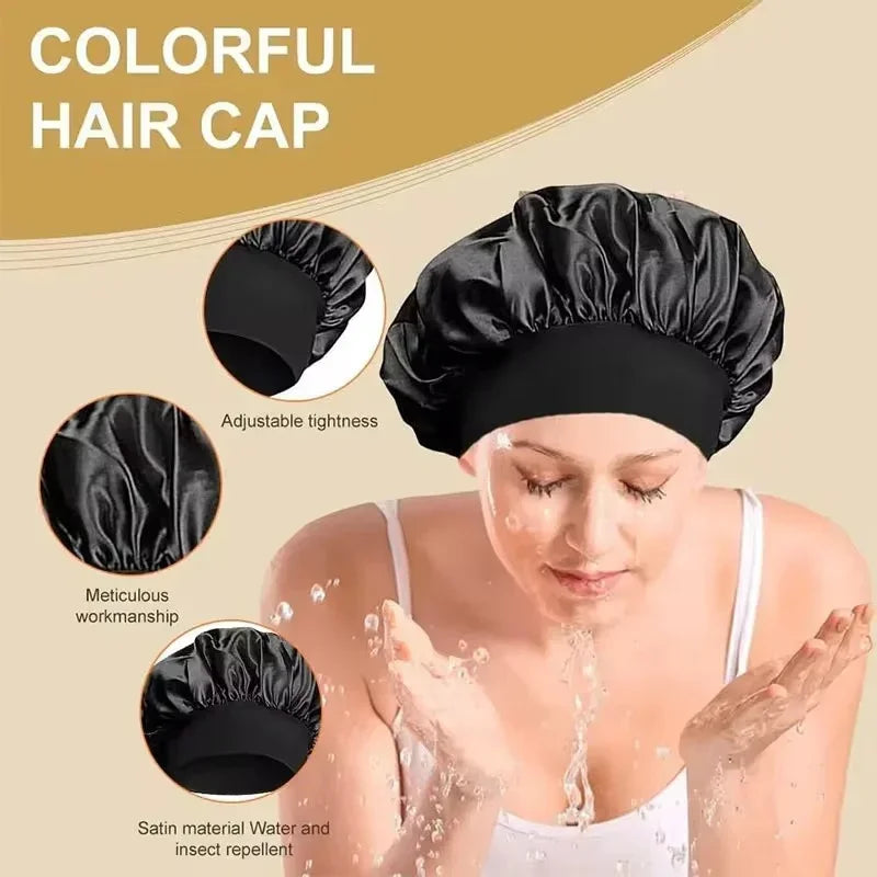1 unidad de gorro de satén de seda suave con forro, gorro de satén grande para el cabello, gorro de ducha para dormir, envoltura para el cabello largo, herramienta de salón