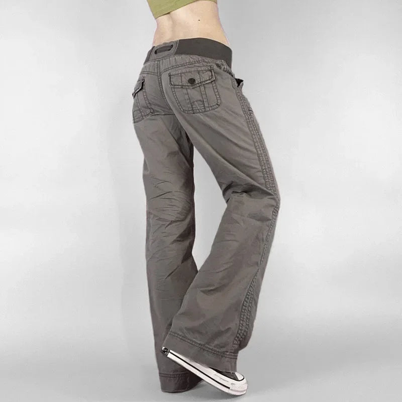 Pantalones retro de cordones de tiro bajo, estilo urbano, patchwork, holgados e informales para mujer, pantalones rectos Harajuku de moda coreana