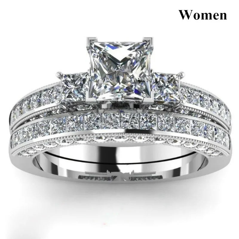 Charm Couple Rings – Red Rhinestone Women's & Celtic Dragon Men's Wedding Band Set