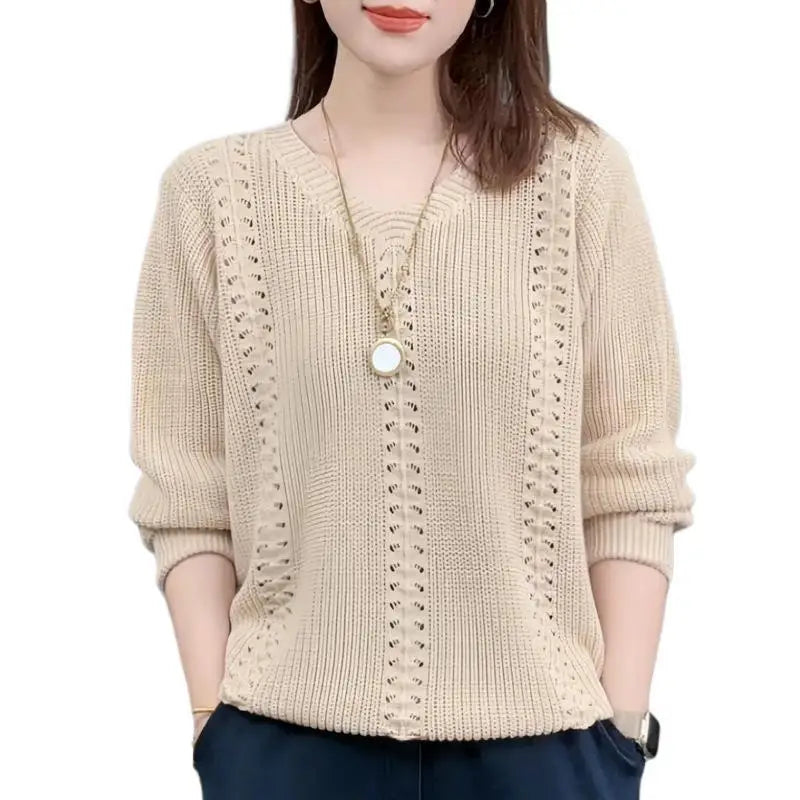 Pointelle V-Neck Knit Sweater – 5 Colors