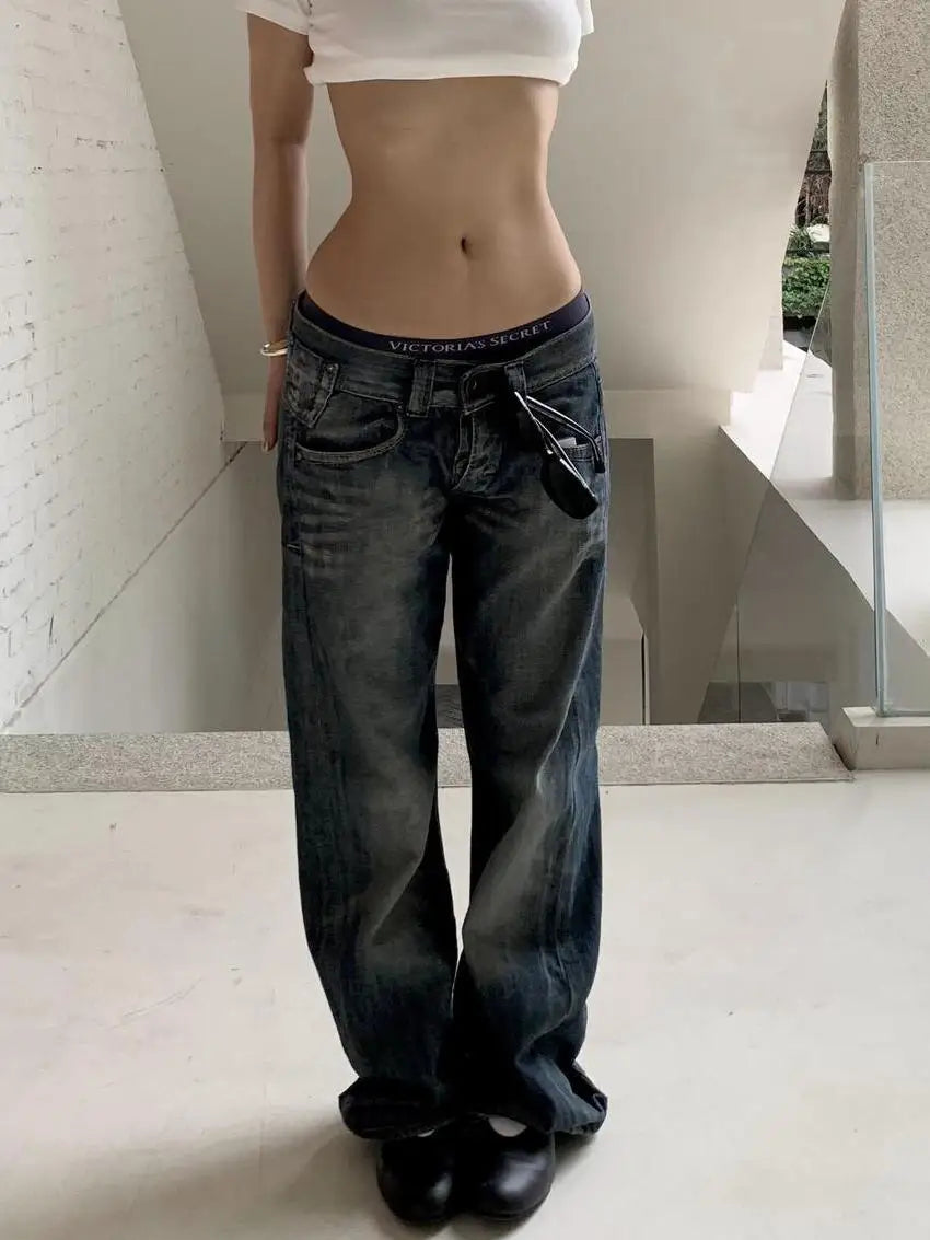 Y2K Baggy Straight-Leg Jeans – Vintage Blue