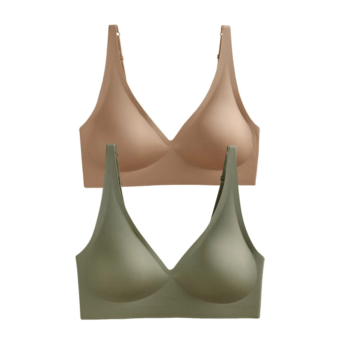 2-Pack Seamless Wireless Bras for Women | Deep V Push-Up Bralette | Soft Padded Convertible Straps S-2XL