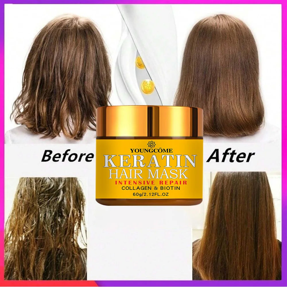 Keratin Hair Mask Treatment | Biotin Collagen Smoothing Cream for Dry Damaged Hair 30g/60g