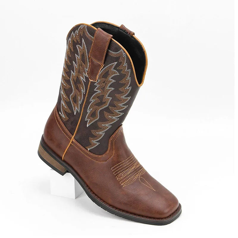 Men's Embroidered Western Cowboy Boots – Square Toe Motorcycle Style, 7 Colors