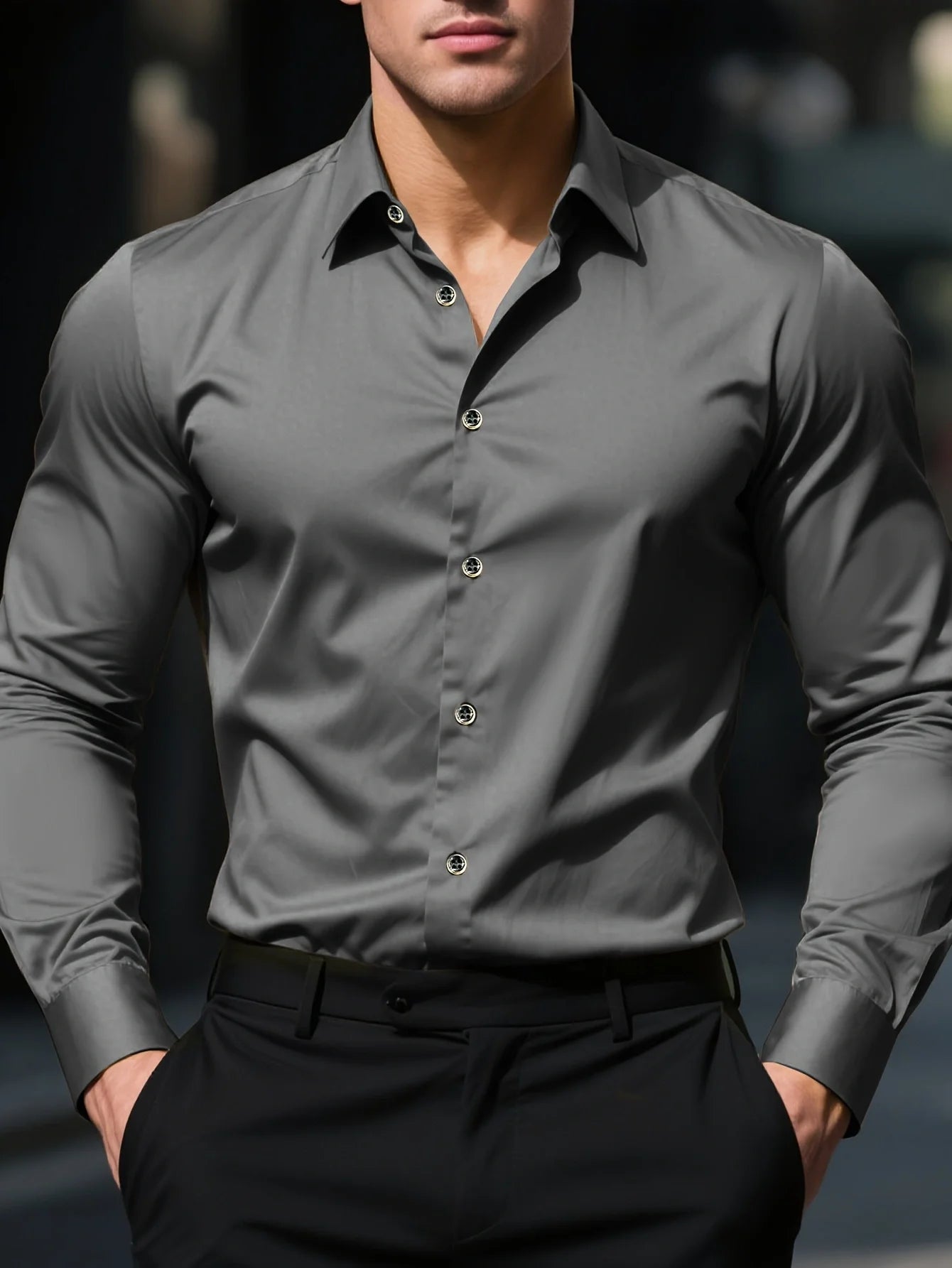 Men's Solid Color Long Sleeve Shirt
