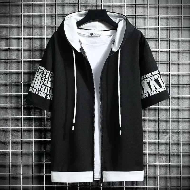 Summer Zip-Up Hoodie Set – Unisex Short Sleeve Graphic Hooded Top & Shorts