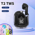 T2 Wireless Earbuds – Transparent Case, HiFi Sound, LED Display, Built-in Mic
