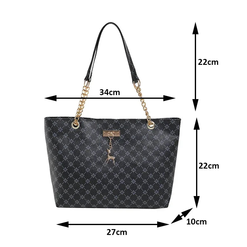 Luxury Plaid Print Tote Bag — Large Capacity PU Leather Shoulder Bag with Tassel Pendant