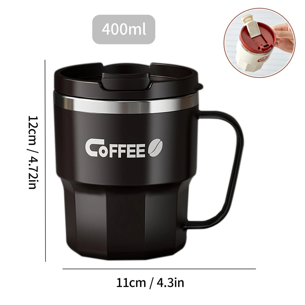 Stainless Steel Insulated Coffee Mug with Handle – Double Wall, Leak-Proof
