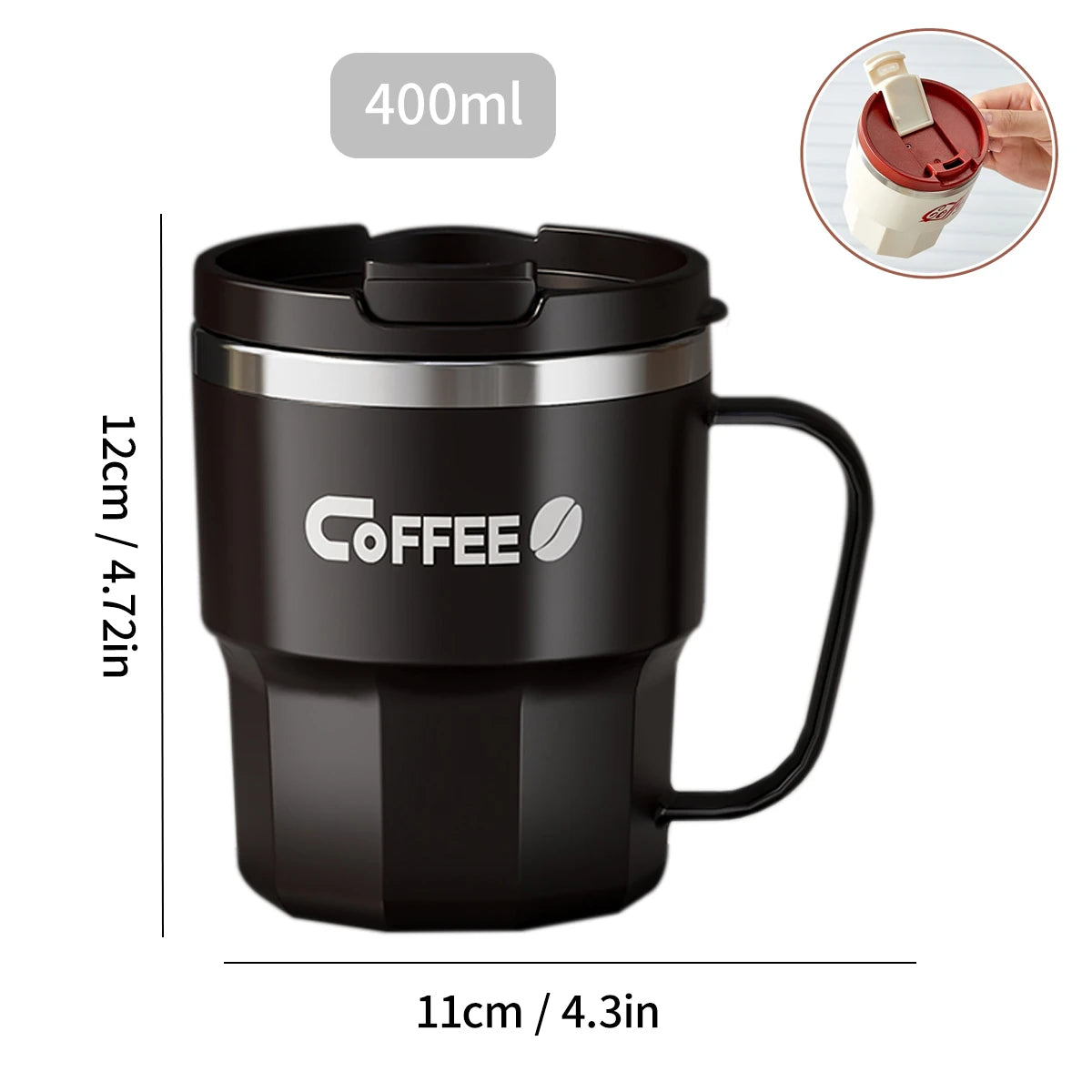Stainless Steel Insulated Coffee Mug with Handle – Double Wall, Leak-Proof