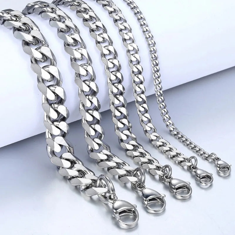 Pulsera de cadena cubana de acero inoxidable – Anchos de 3 a 10 mm | Hombres y mujeres