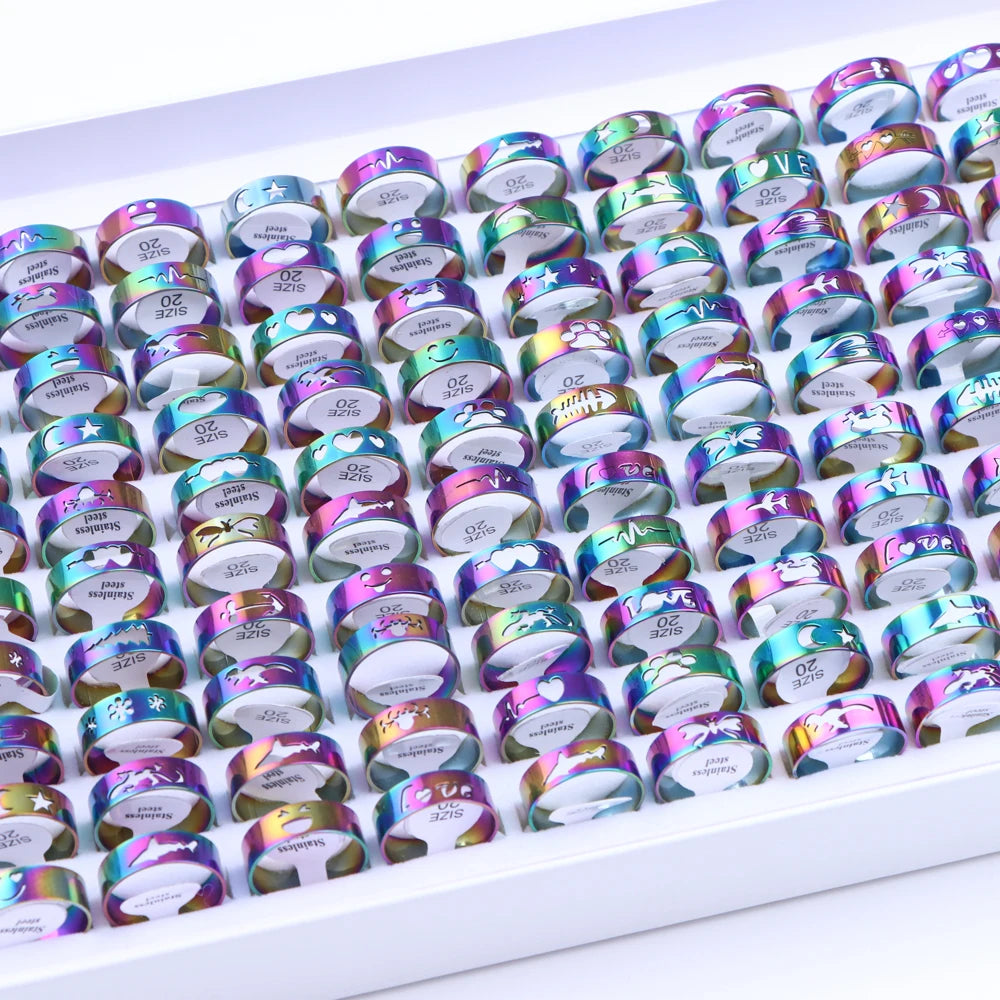 Stainless Steel Fashion Ring Set | 10/20/30/50 Pcs | Mixed Styles