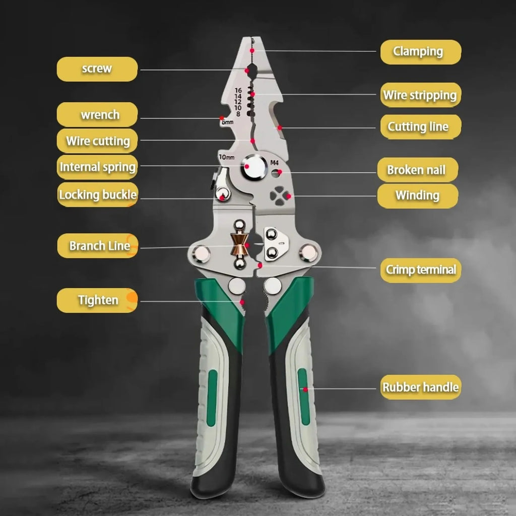Foldable Multi-Function Wire Stripper — Pulley Design Electrician Pliers
