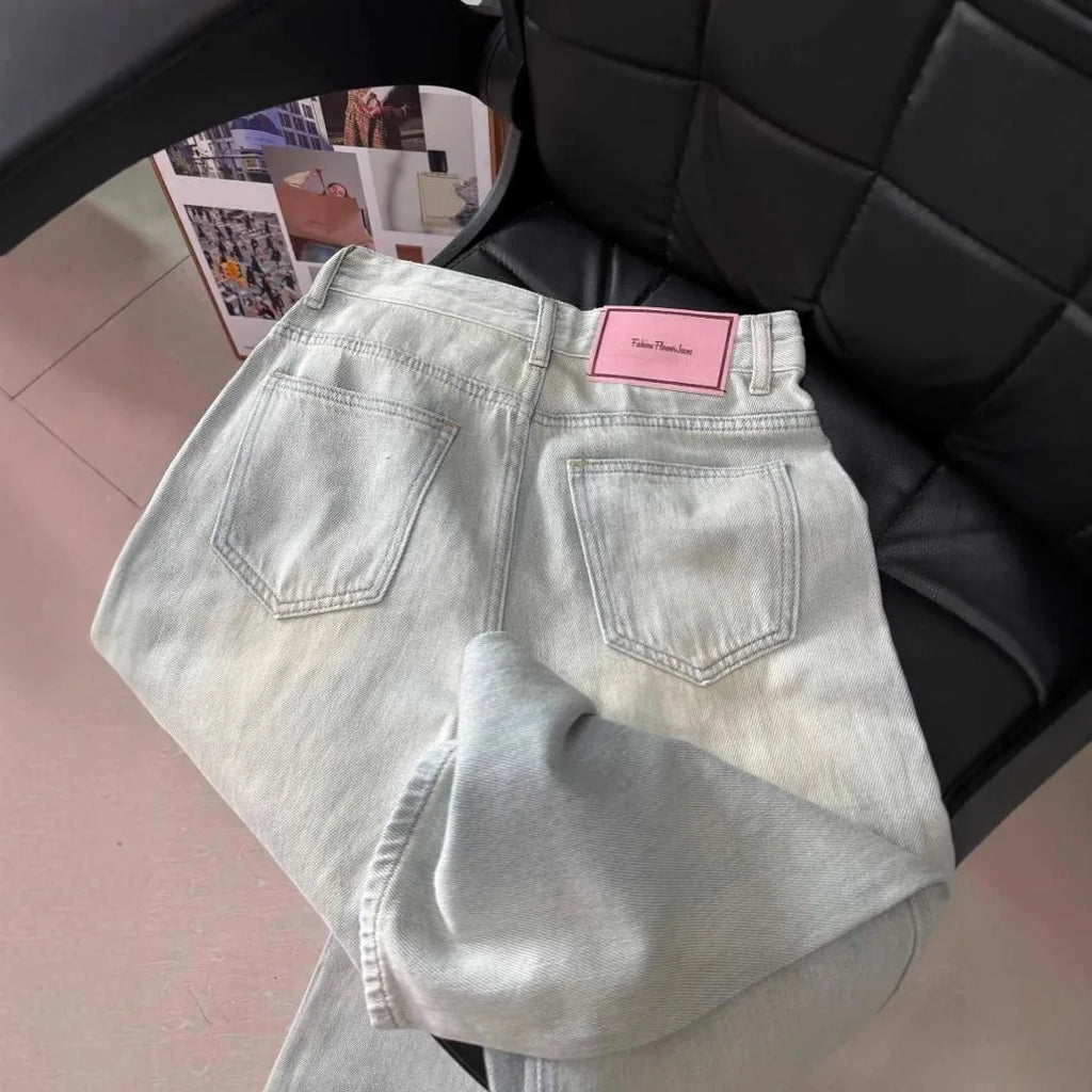 High-Waist Light Wash Straight-Leg Jeans