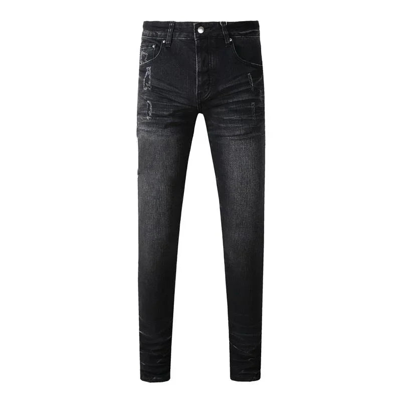 Slim Fit Ripped Denim Jeans – Retro American Streetwear