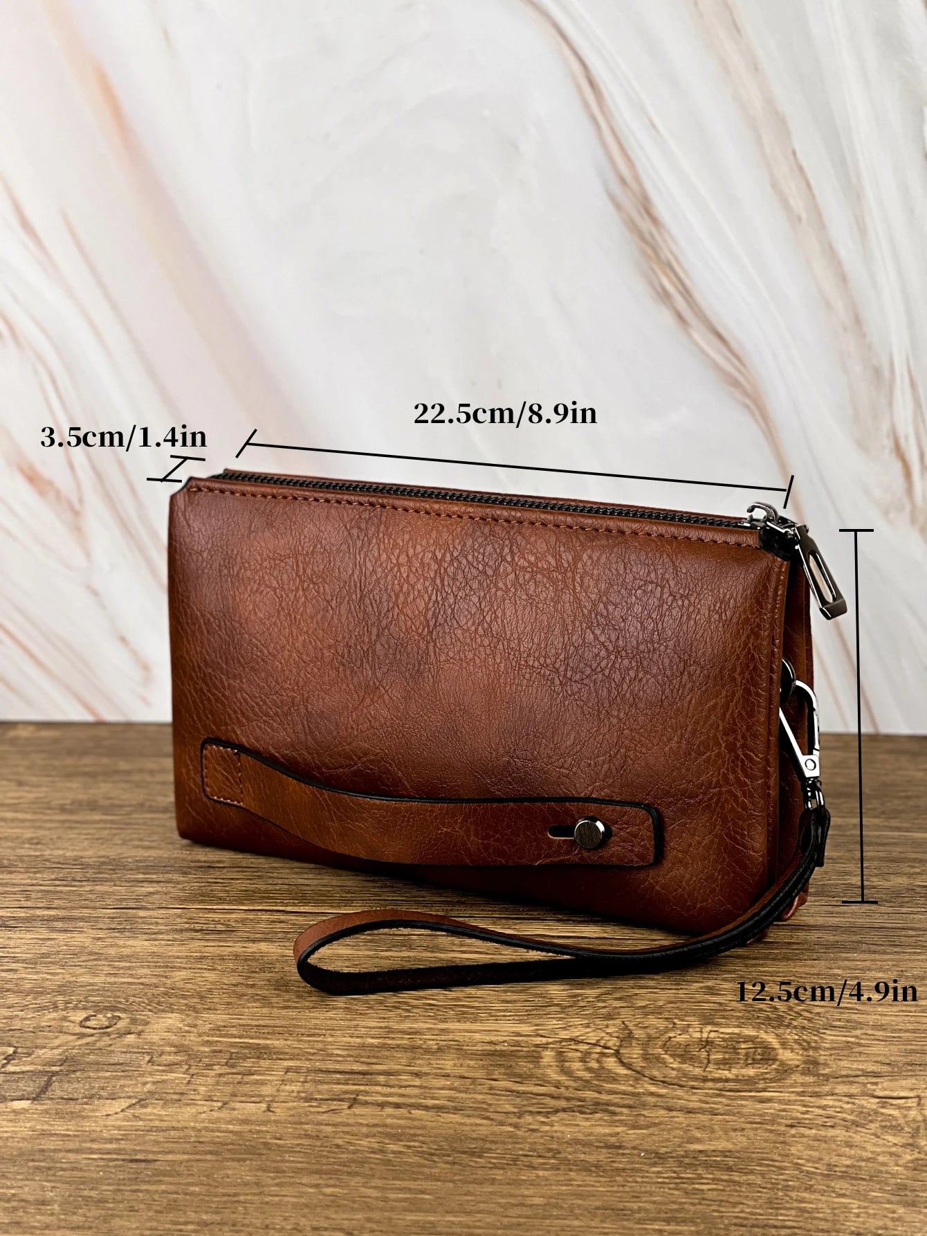 Retro PU Leather Clutch Bag — Large Capacity Double Compartment Zipper Wallet