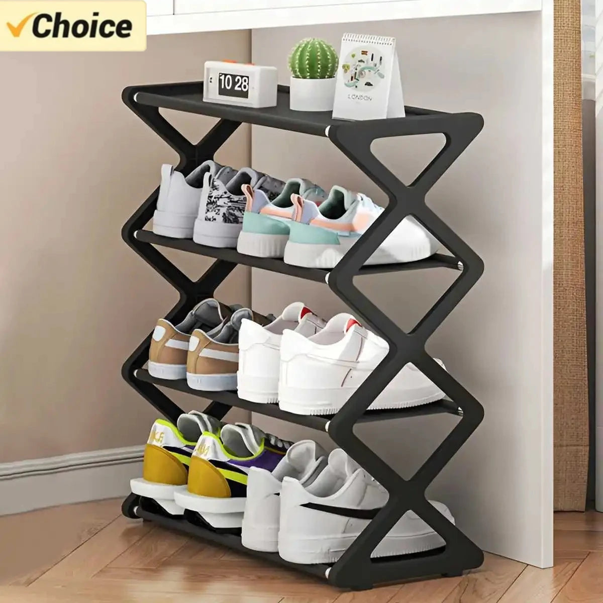 4-Tier X-Shape Shoe Rack – Dustproof, Space-Saving | Holds 8–10 Pairs