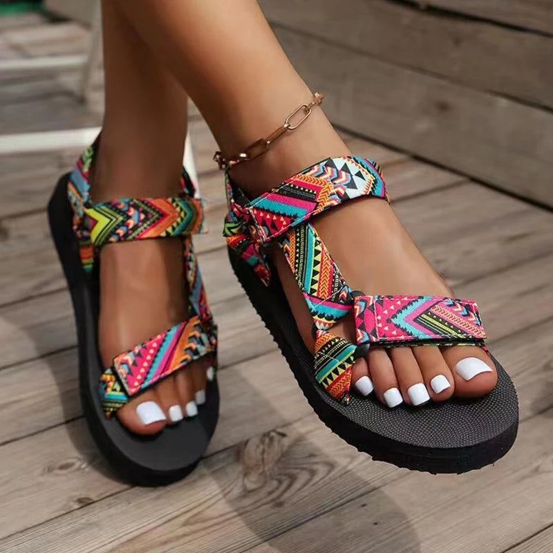 Sandalias de playa de cáñamo para mujer – Chanclas planas con tira al tobillo para verano
